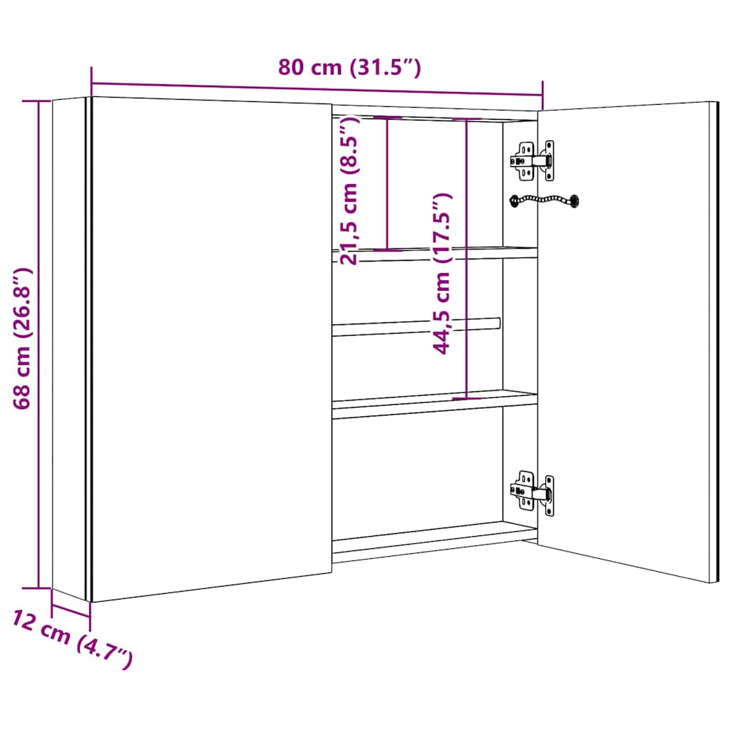 LED-Spiegelschrank fürs Bad Betongrau 80x12x68 cm