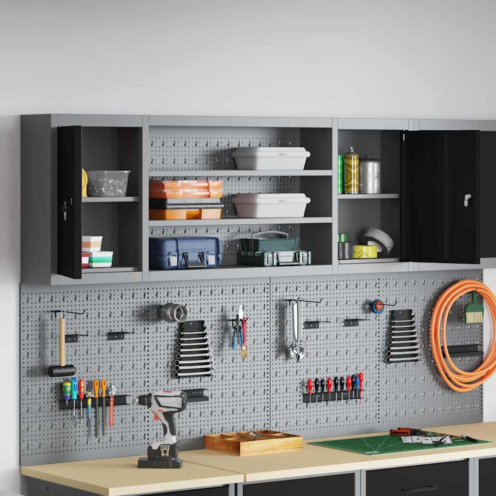 Werkzeugschrank mit Regal Schwarz und Grau 55 x 55 x 55 cm
