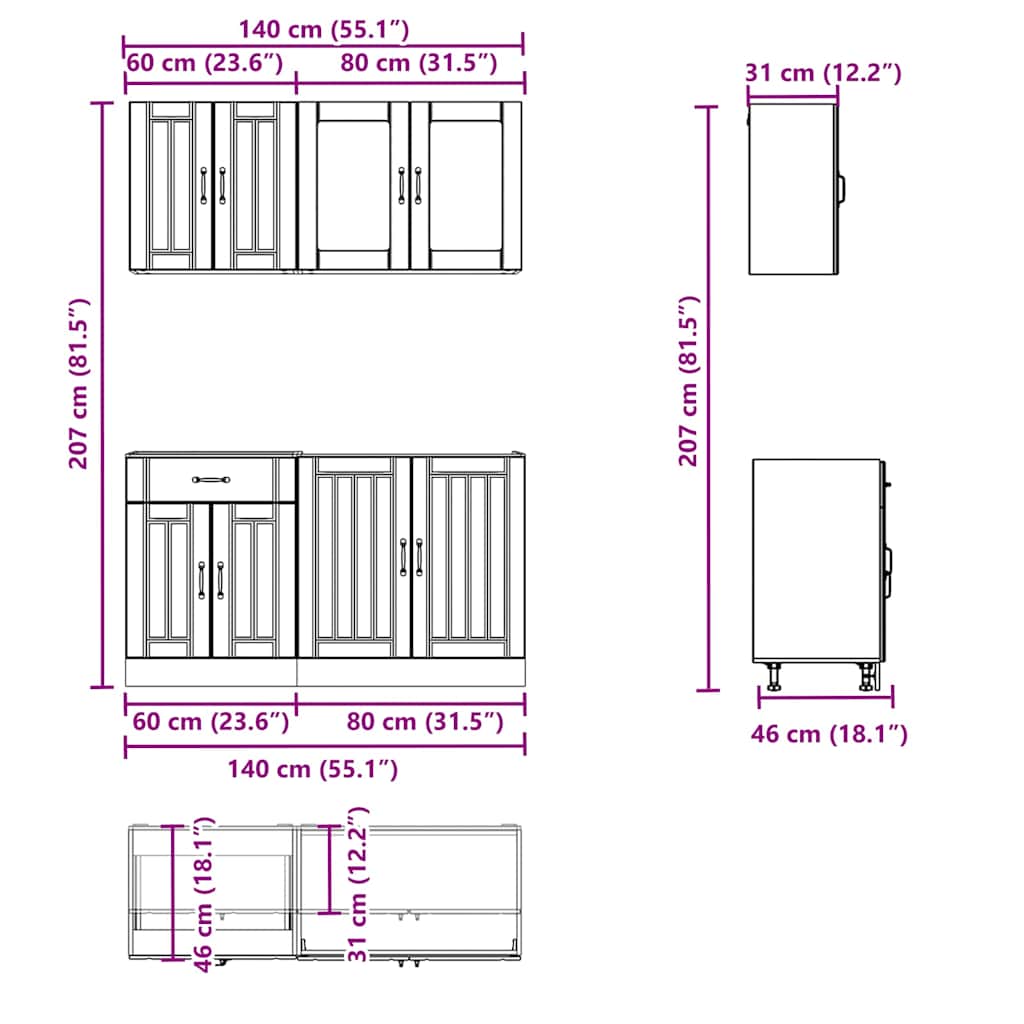 4-tlg. Küchenschrank-Set Lucca Weiß Holzwerkstoff