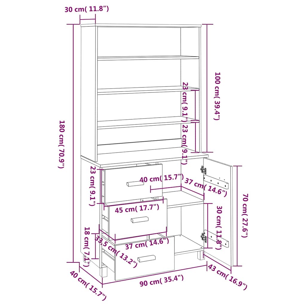 Highboard HAMAR Massivholz Kiefer Dunkelgrau
