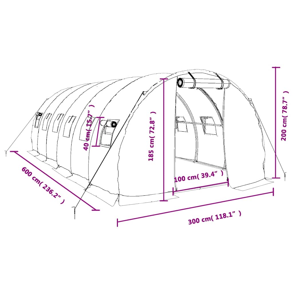 Gewächshaus mit Stahlrahmen Grün 48 m² 16x3x2 m