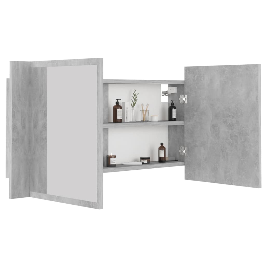 LED-Bad-Spiegelschrank Grau 90x12x45 cm Acryl