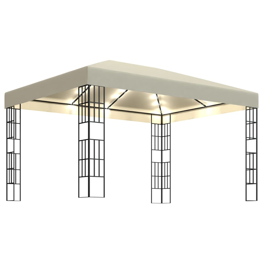 Pavillon mit LED-Lichterkette 3x3 m Taupe