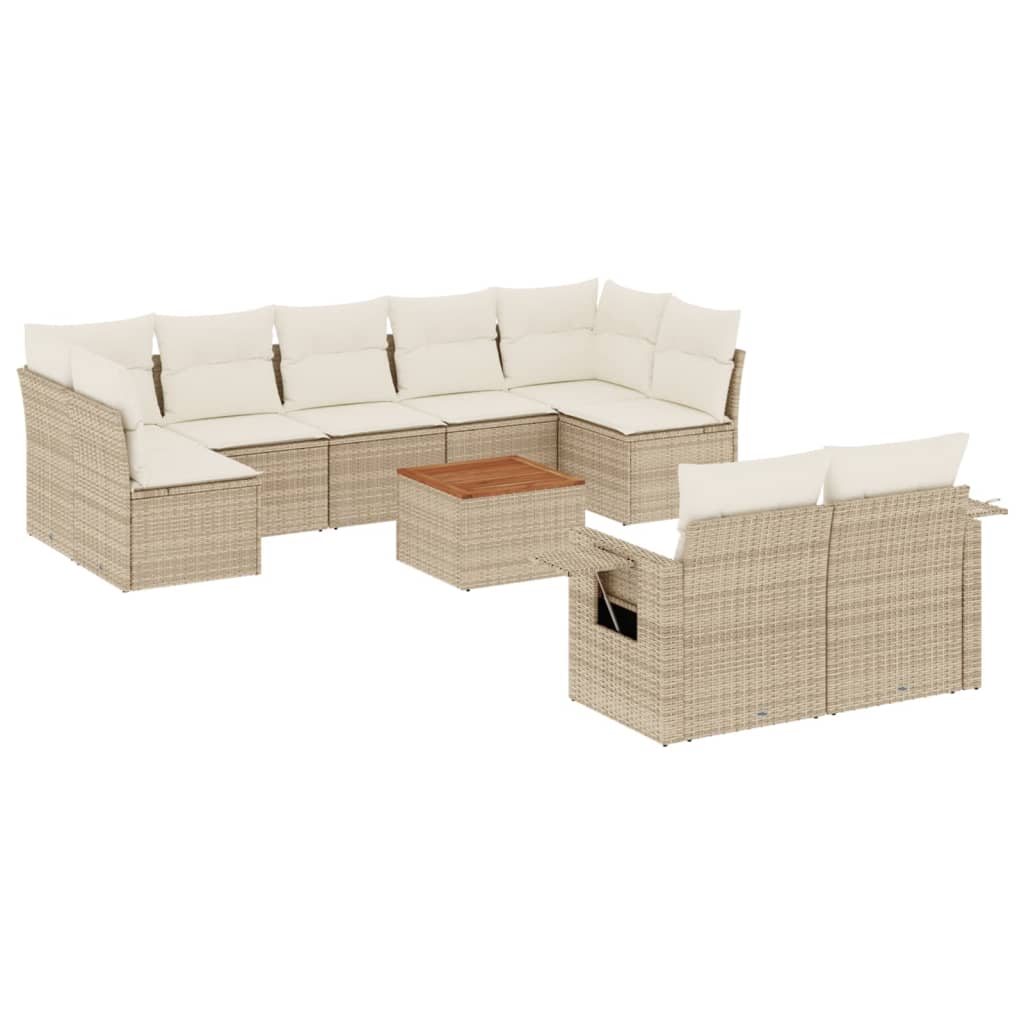10-tlg. Garten-Sofagarnitur mit Kissen Schwarz Poly Rattan