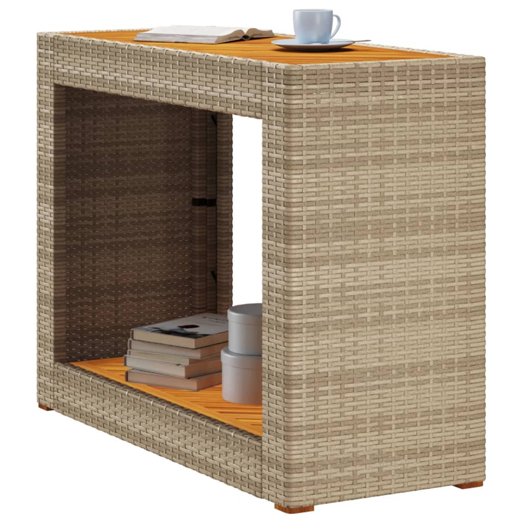 Garten-Beistelltisch mit Holzplatte Schwarz Poly Rattan