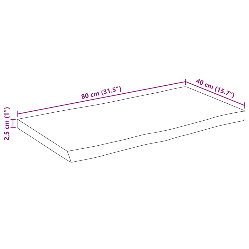 Tischplatte 40x40x2,5 cm Rechteckig Massivholz Akazie Baumkante