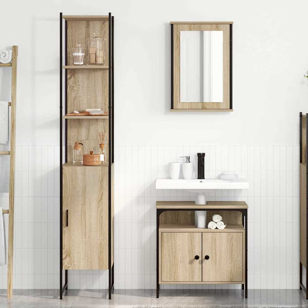 3-tlg. Badmöbel-Set Räuchereiche Holzwerkstoff