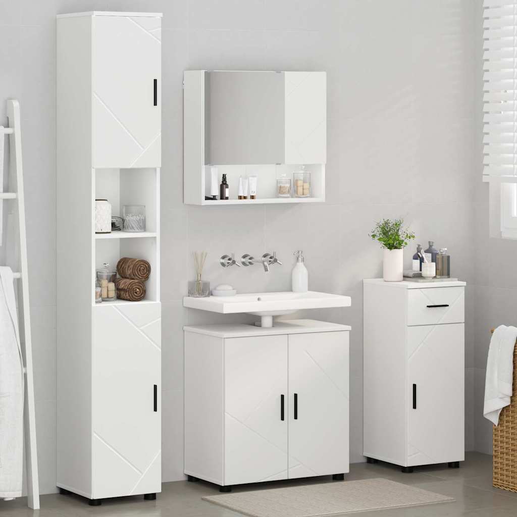 Badezimmermöbel-Set mit Tür 4 pcs Weiß Holzwerkstoff & Metall