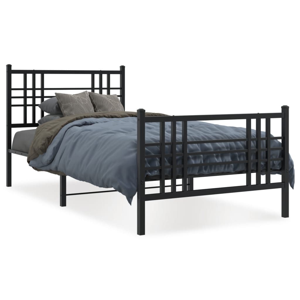 Bettgestell mit Kopf- und Fußteil Metall Schwarz 90x200 cm