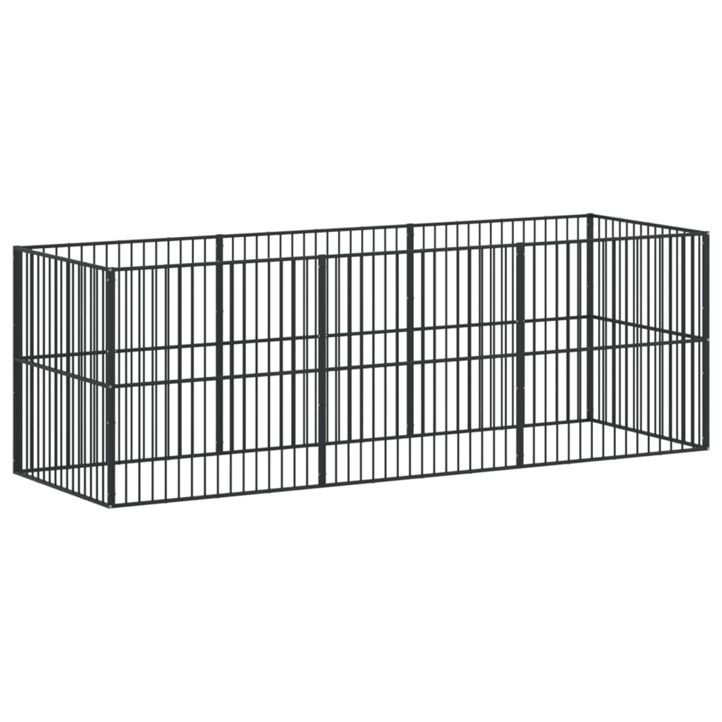 Hundelaufstall 4-tlg. Schwarz Verzinkter Stahl