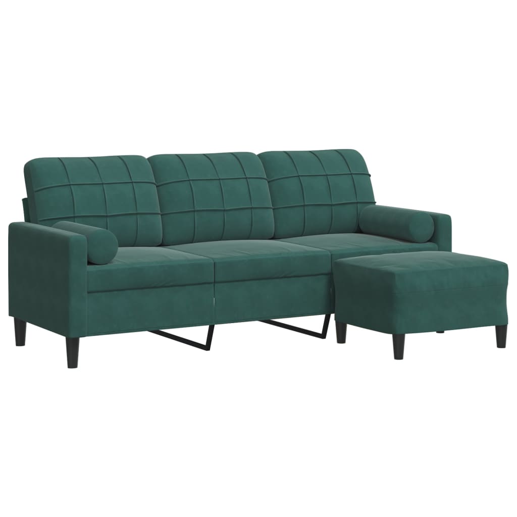 3-Sitzer-Sofa mit Hocker Hellgrau 180 cm Samt