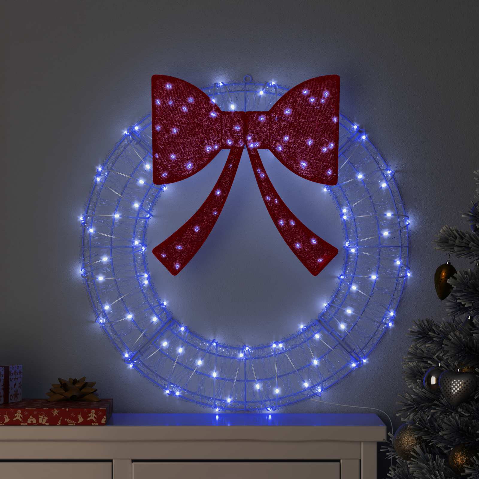 Kranz mit 60 LEDs Warmweiß 76 x 76 x 8,5 cm Acryl