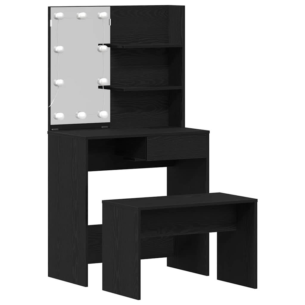 Schminktisch-Set mit LED Weiß Holzwerkstoff