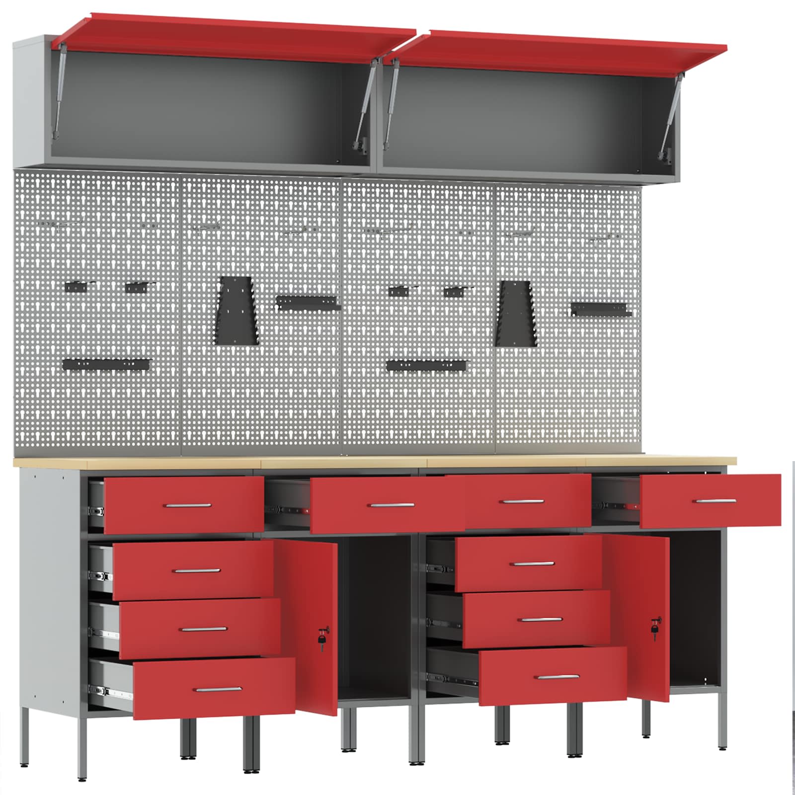Arbeitsschrankset mit Schubladen mit Regal 8 pcs Grau