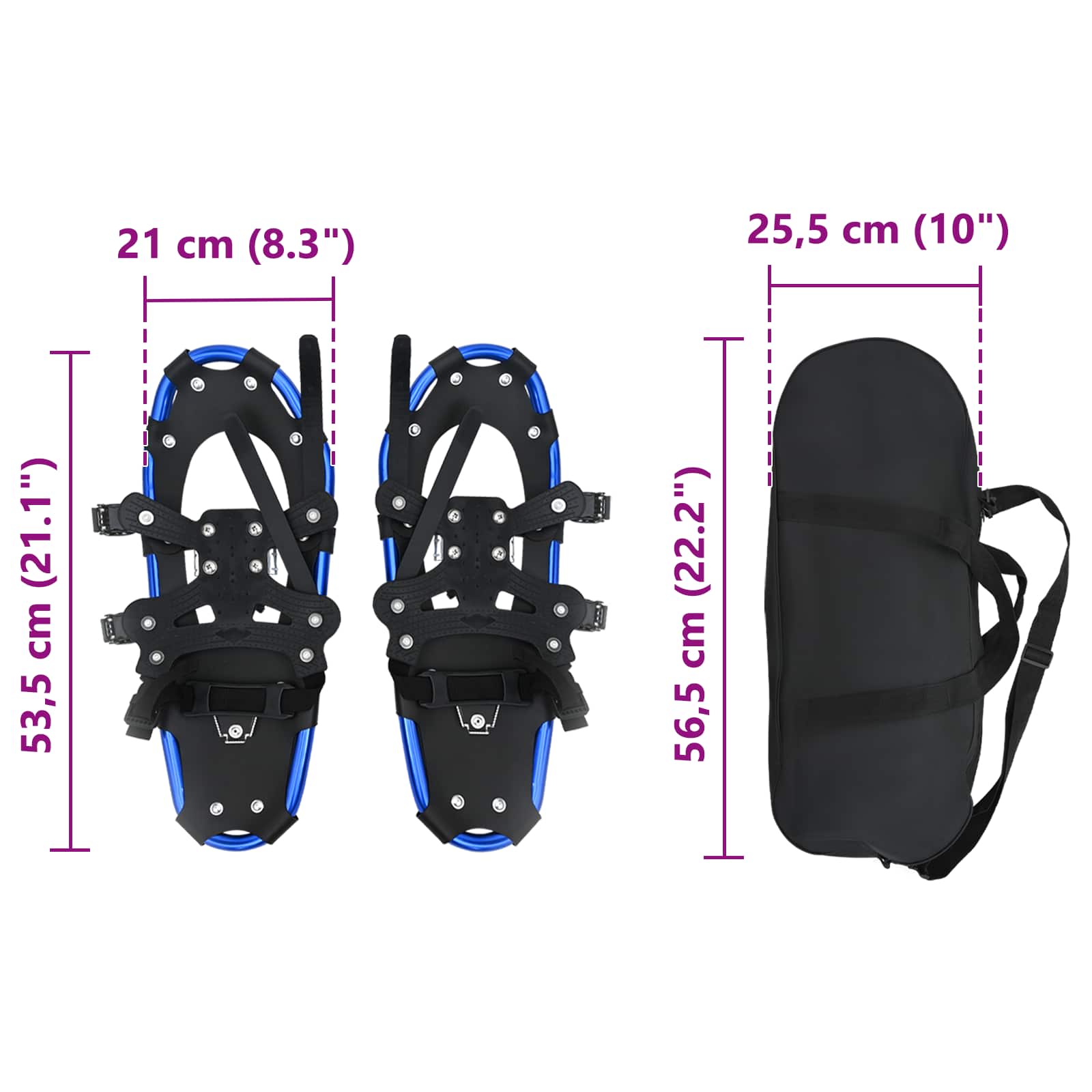 3 in 1 Schneeschuhe Silber und Schwarz 53,5 x 21 cm