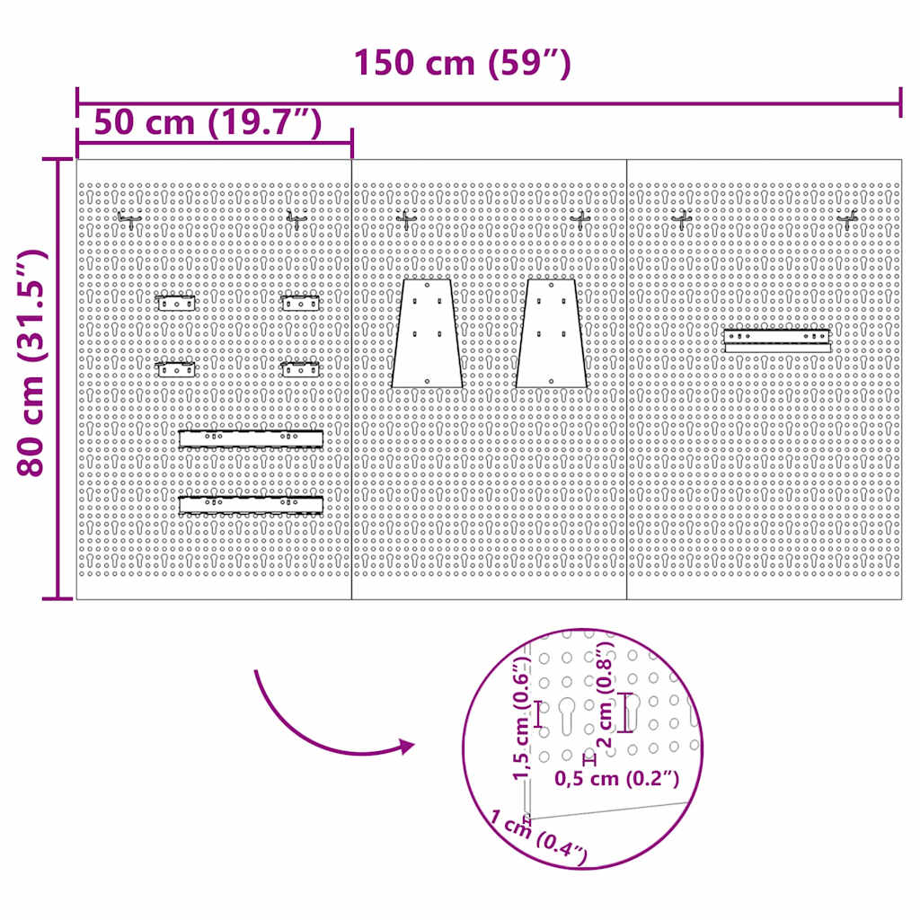 Werkzeugwandpaneel 2 pcs Grau 100 x 1 x 60 cm