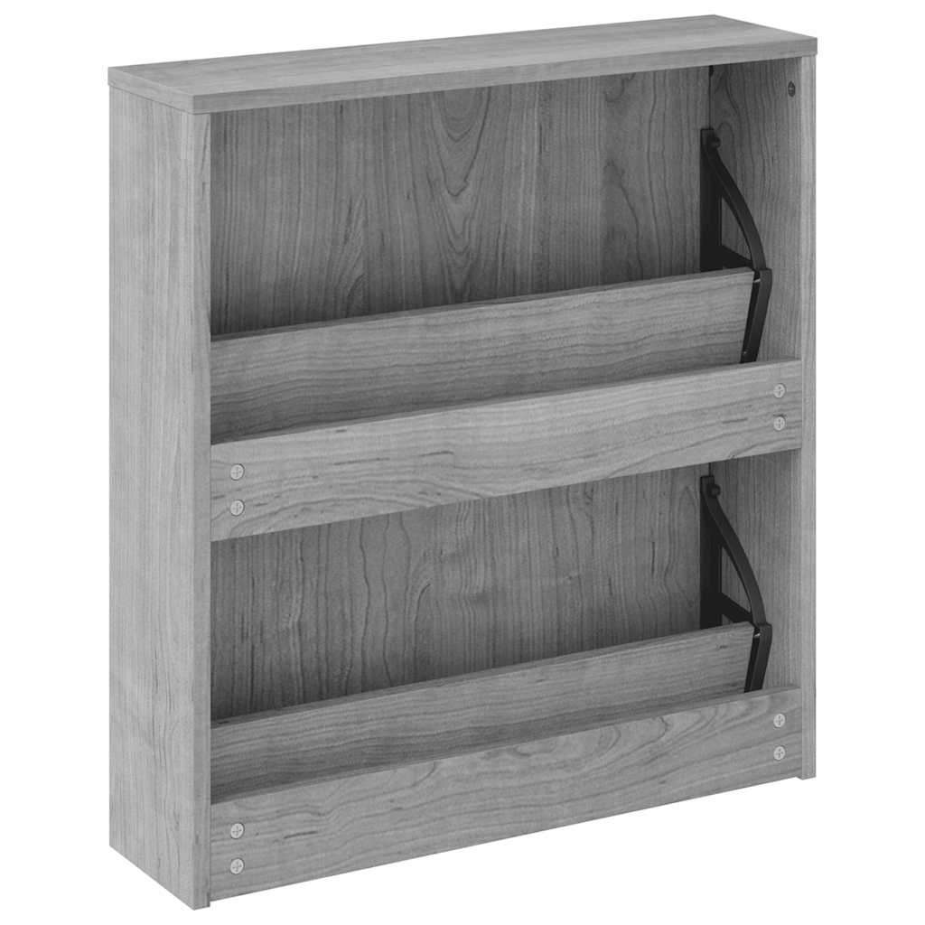 Schuhschrank mit 2 Fächern Spiegel Eiche-Optik 63x17x67 cm