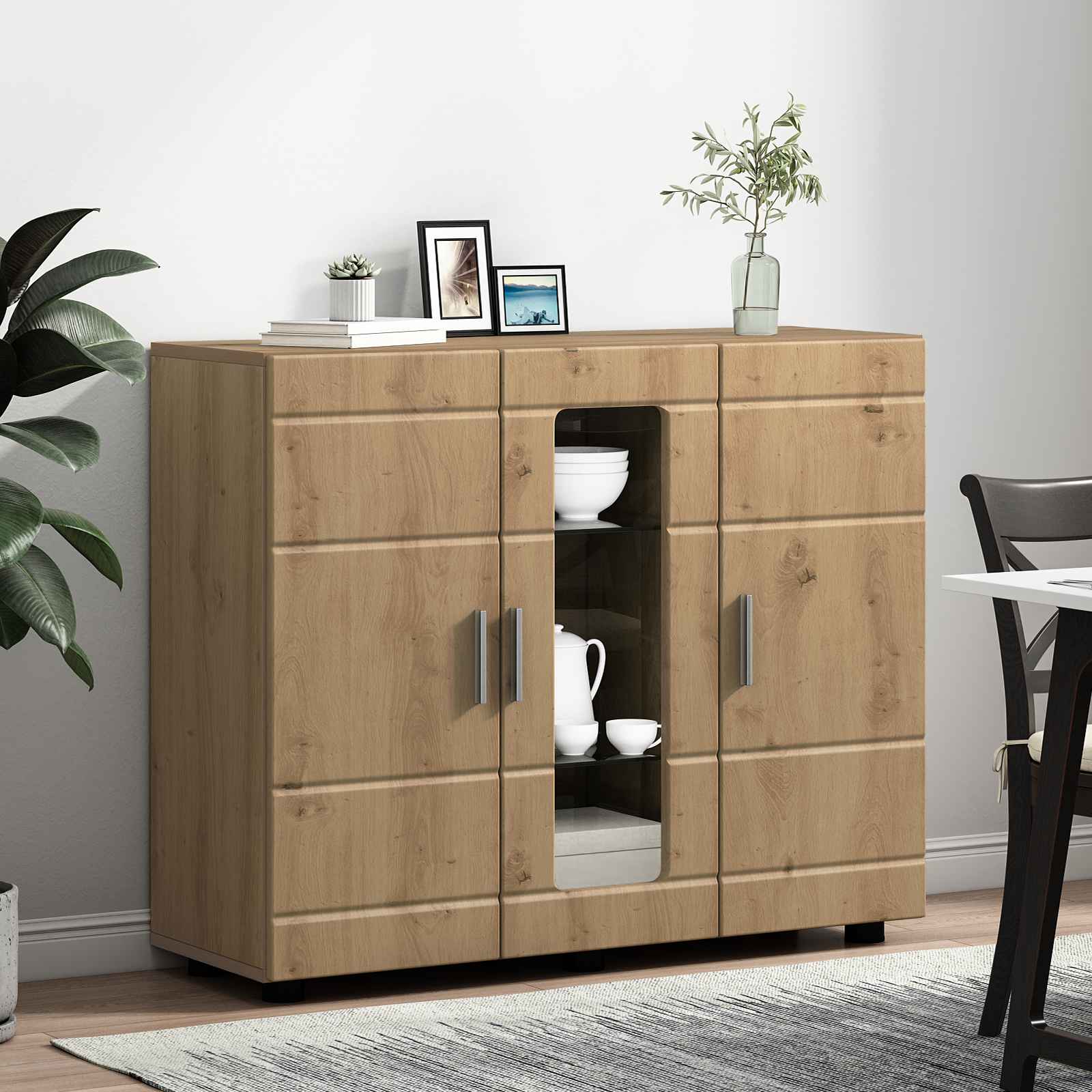 Highboard mit Regal FLORIN Weiß 60 x 35 x 182 cm Holzwerkstoff