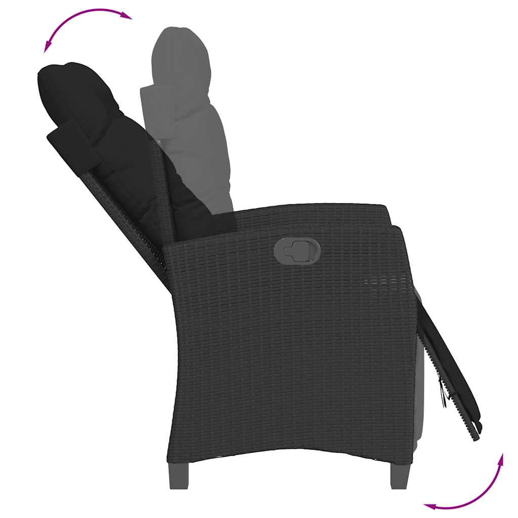 Gartensessel Verstellbar mit Kissen Schwarz Poly Rattan