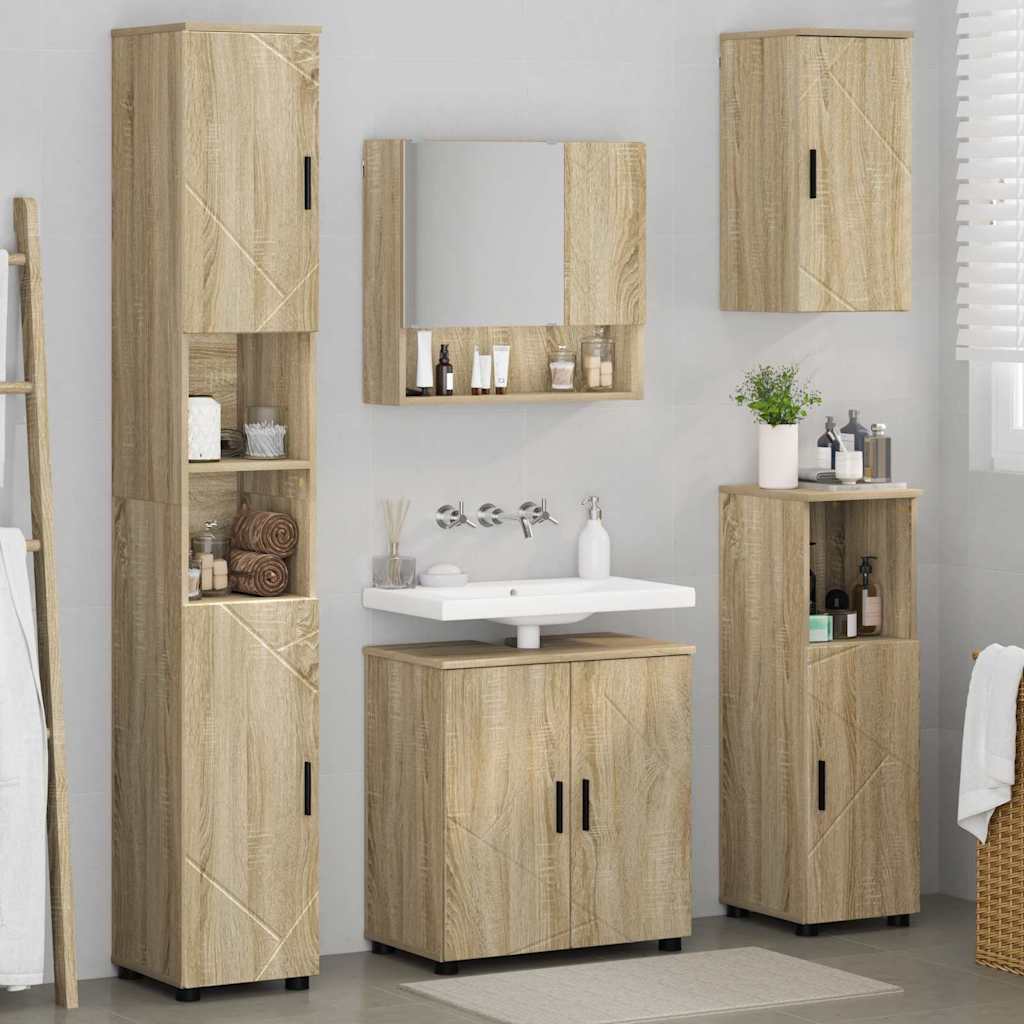 Badezimmermöbel-Set mit Tür 5 pcs Weiß Holzwerkstoff & Metall