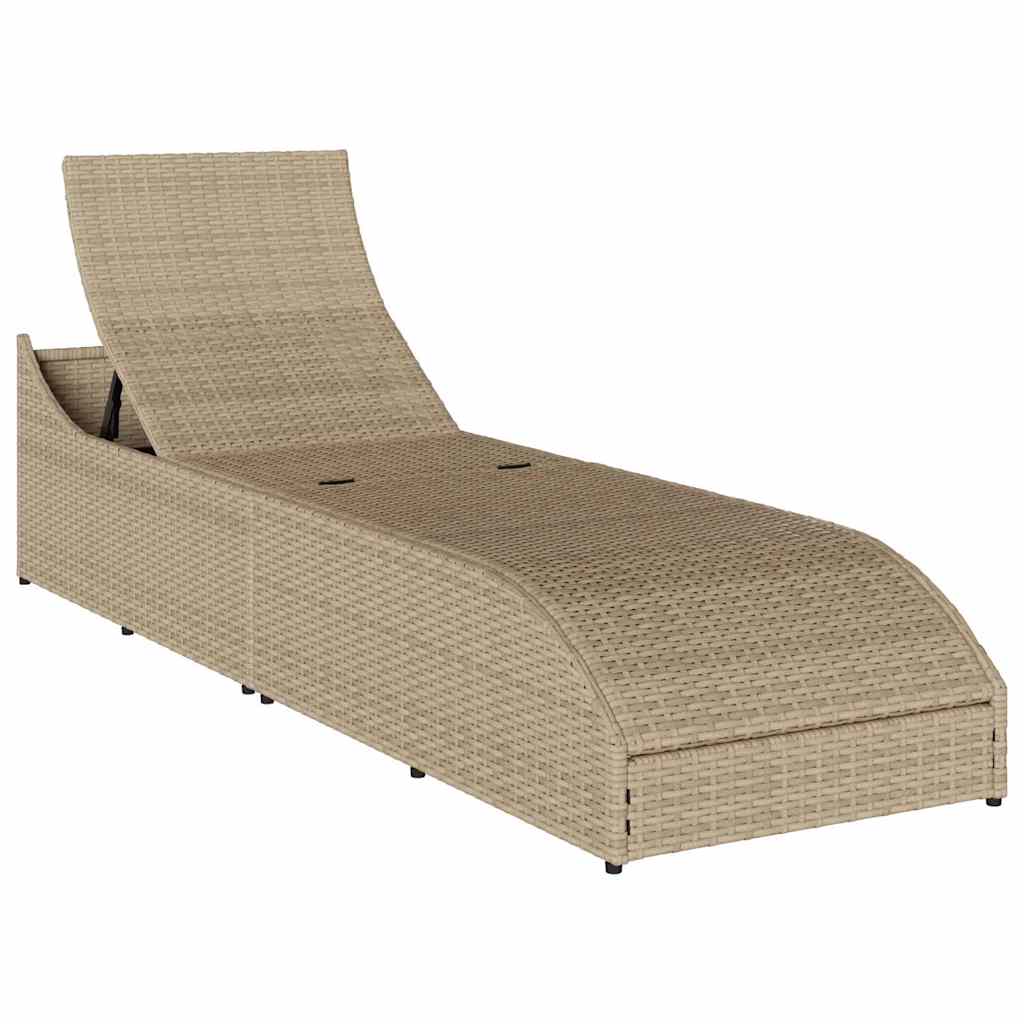 Klappliege mit Auflage und Stauraum Schwarz Poly-Rattan
