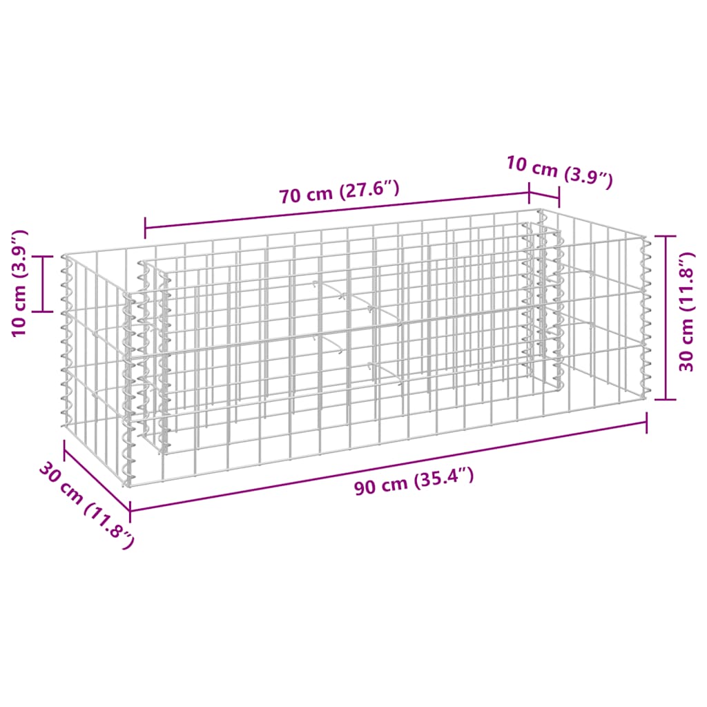 Gabionen-Hochbeet Verzinkter Stahl 90x30x10 cm
