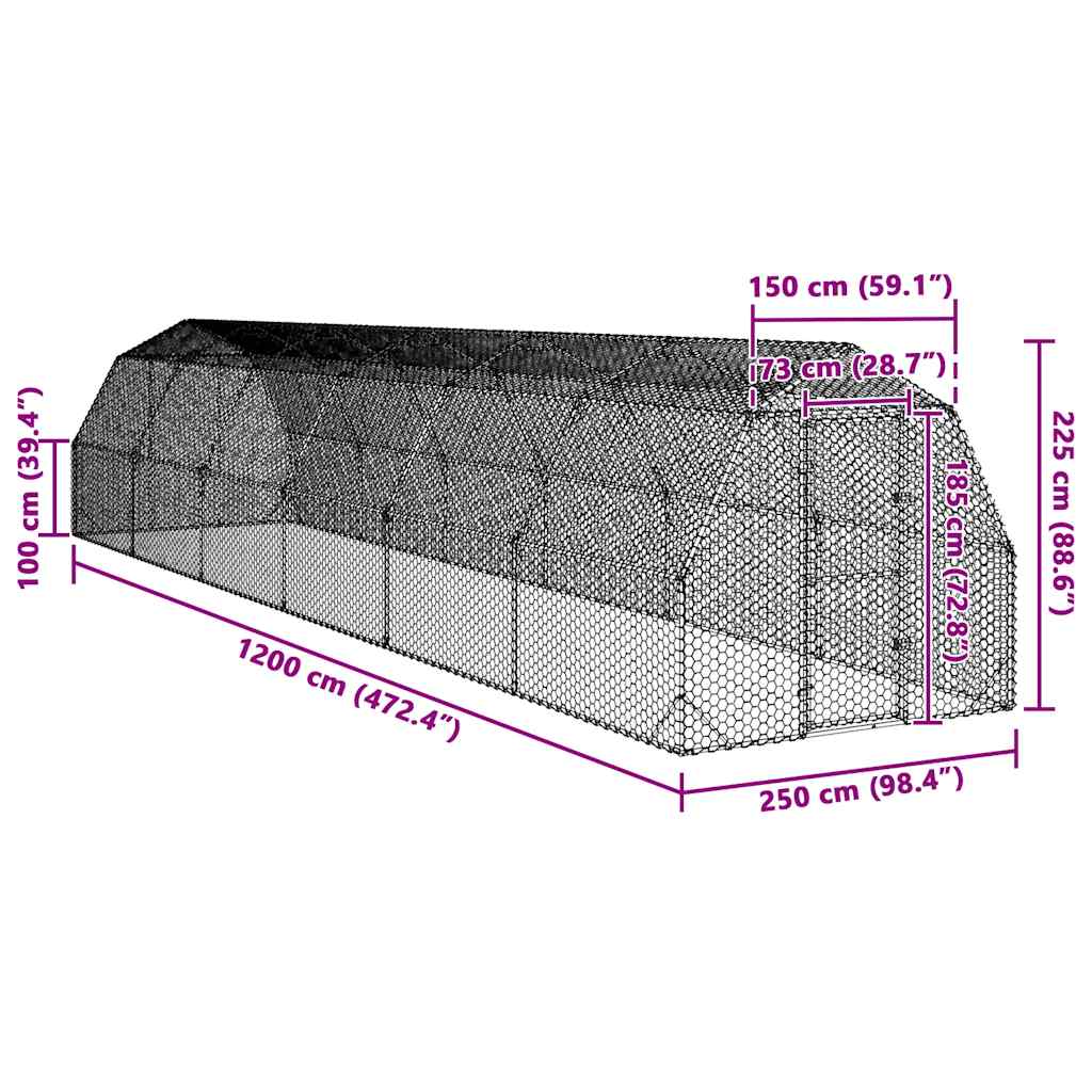 Hühnerstall 2,5x4x2,25 m Verzinkter Stahl