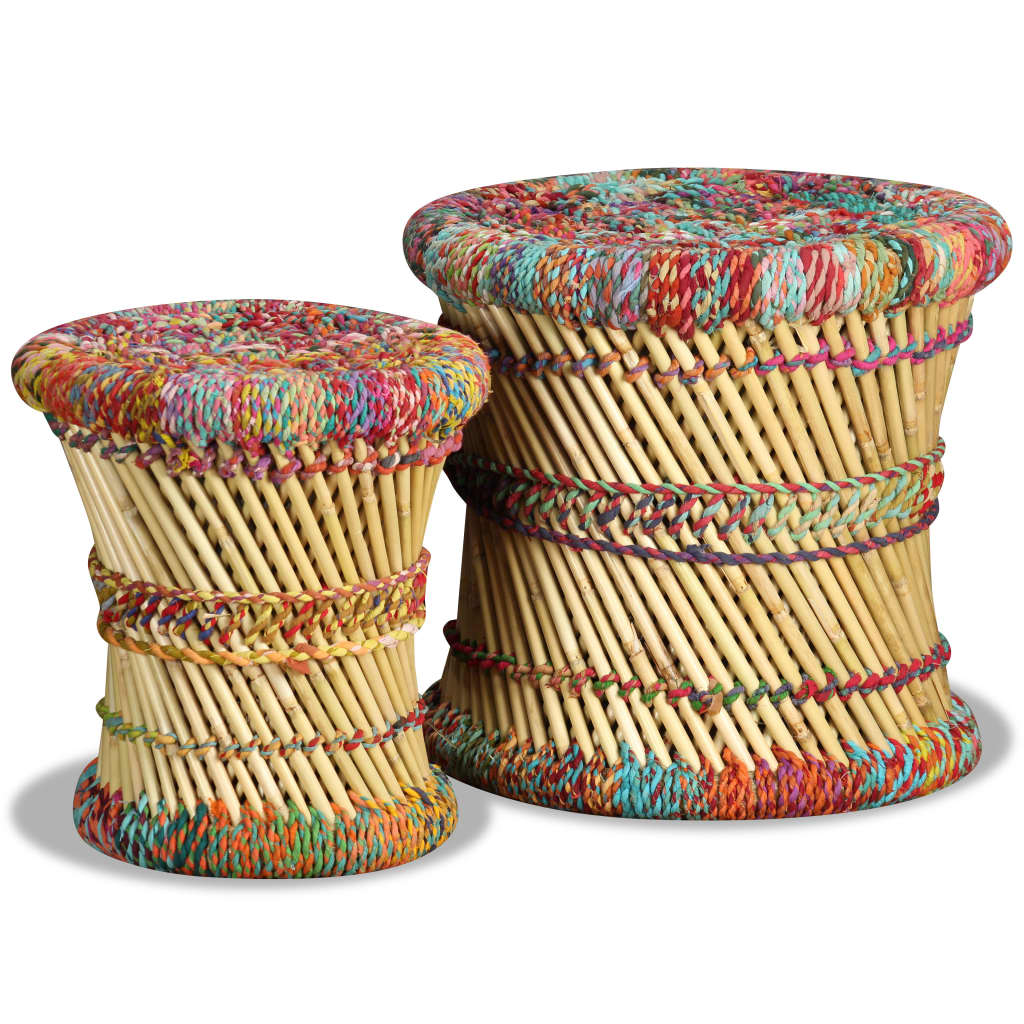 Hocker 2 Stk. Bambus und Jute