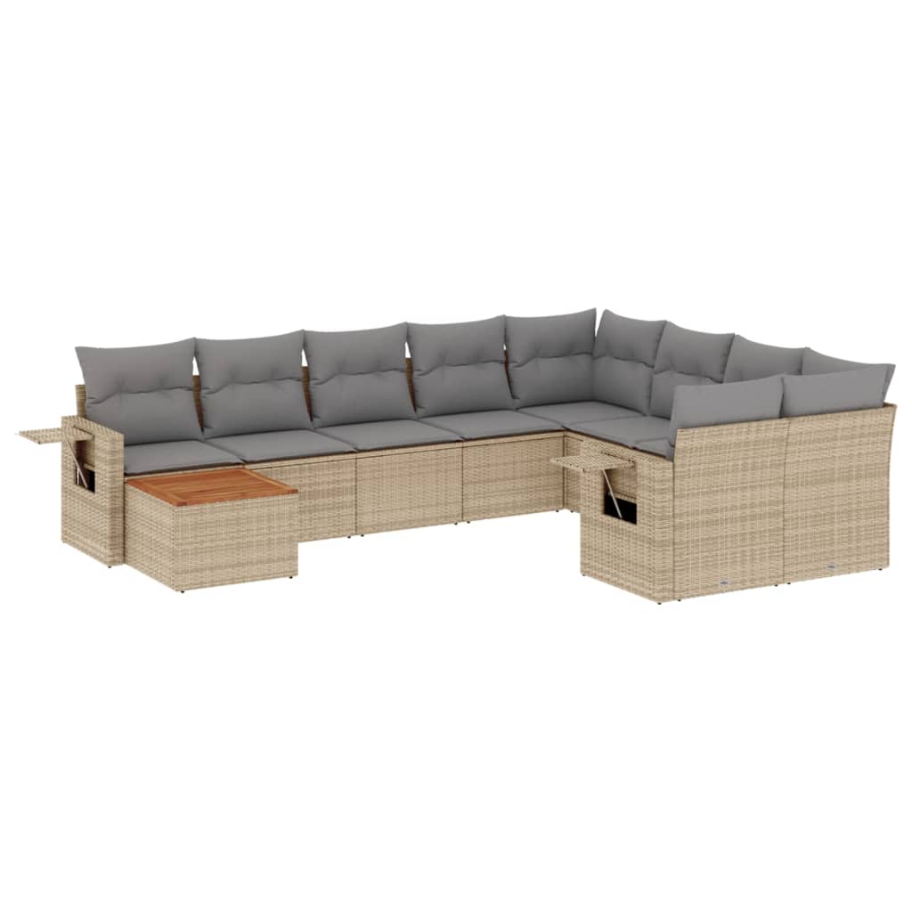 10-tlg. Garten-Sofagarnitur mit Kissen Schwarz Poly Rattan