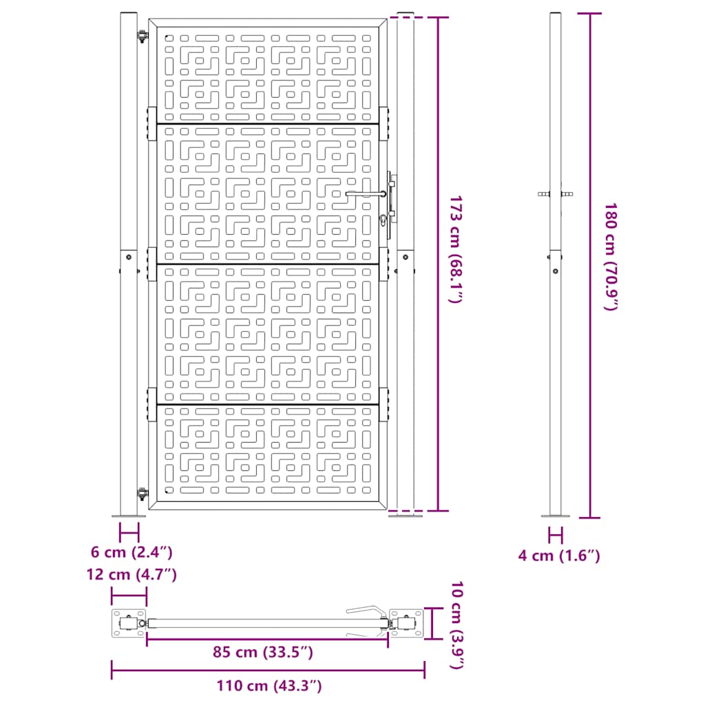 Gartentor Schwarz 100x100 cm Stahl Lichtdesign