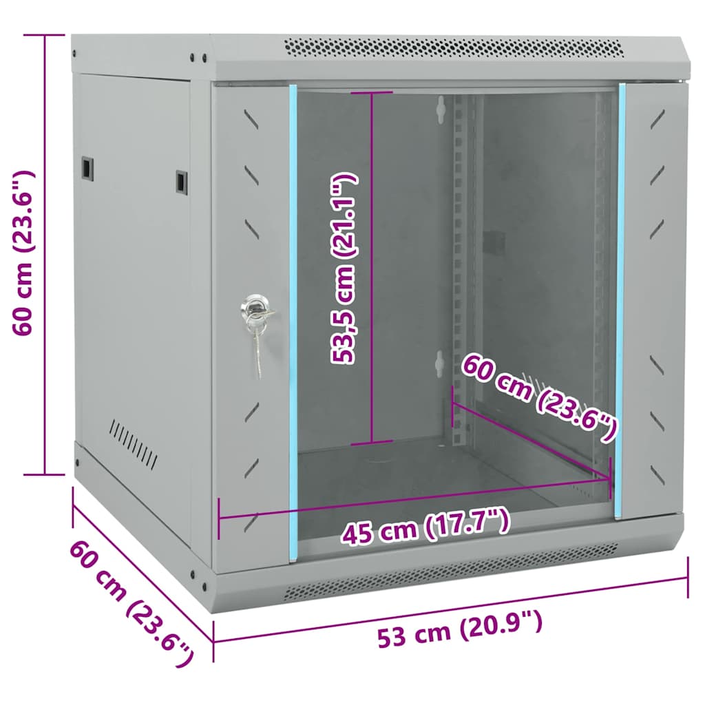 Netzwerkschrank mit Speicher Grau 60 x 45 x 28 cm Stahl