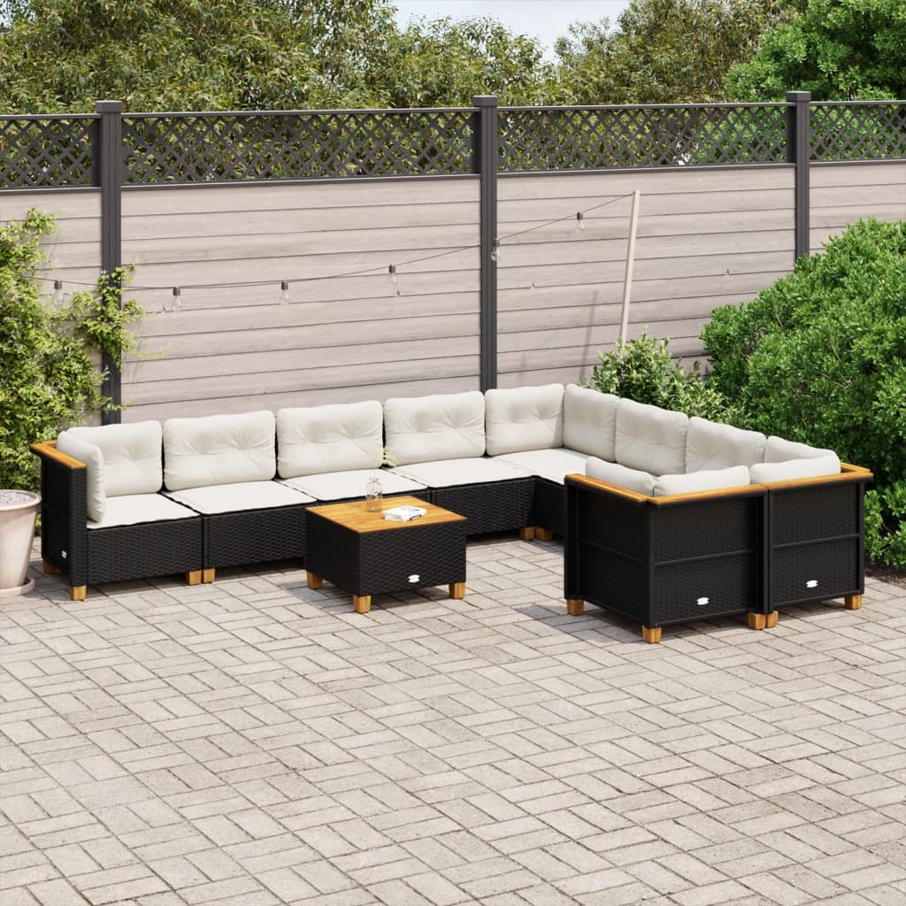10-tlg. Garten-Sofagarnitur mit Kissen Beige Poly Rattan