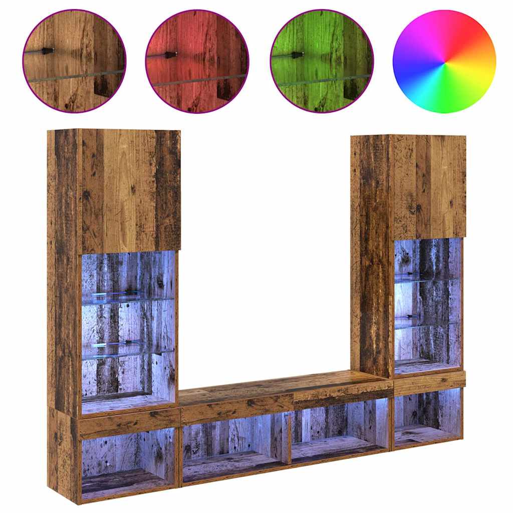 5-tlg. Wohnwand mit LED-Beleuchtung Weiß Holzwerkstoff