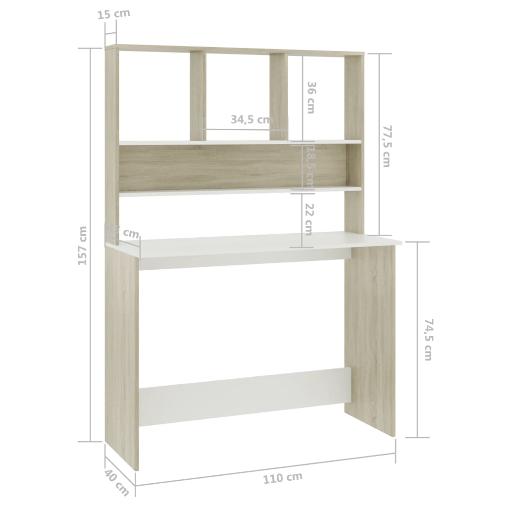 Schreibtisch mit Regalen Weiß 110x45x157 cm Holzwerkstoff