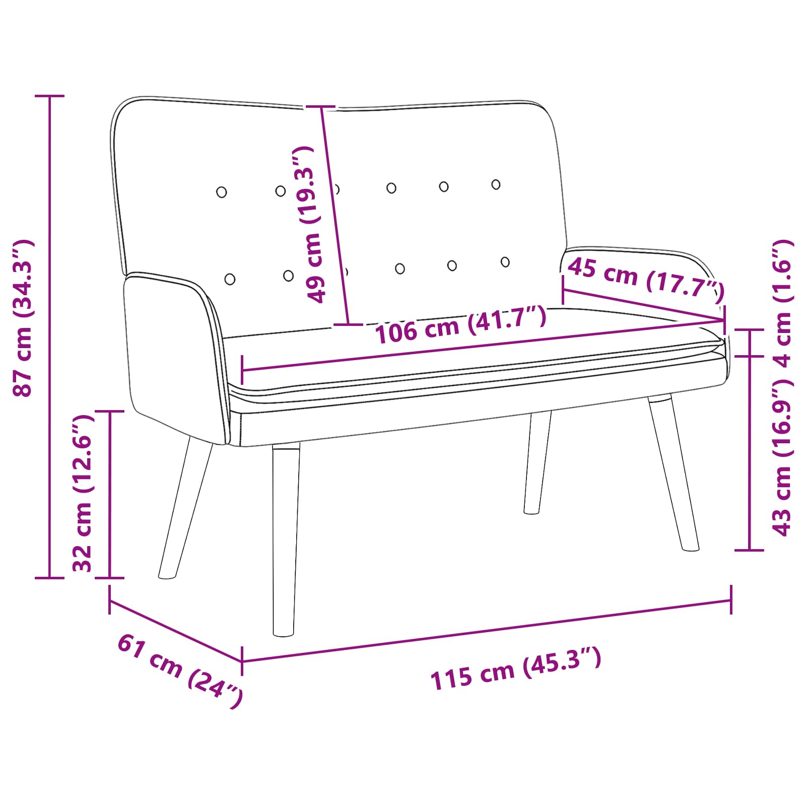 2-Sitzer Sofa Hellgrau 115 x 61 x 87 cm Samt (V)