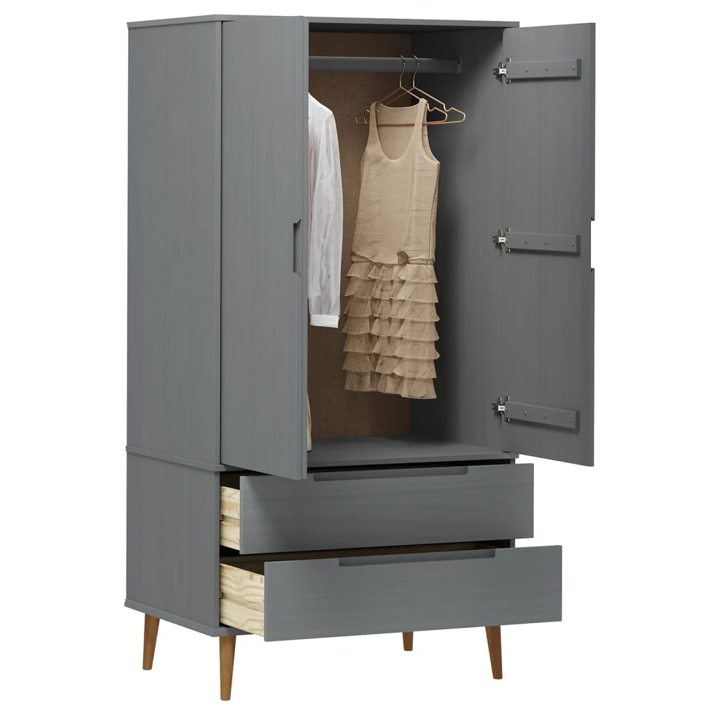 Kleiderschrank MOLDE Braun 90x55x175 cm Massivholz Kiefer