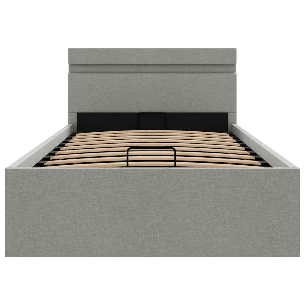 Bett mit Bettkasten Hydraulisch LED Dunkelgrau Stoff 90x200 cm