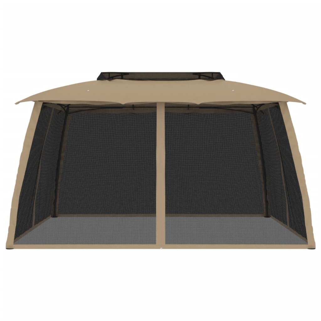 Pavillon mit Doppeldach & Netzwänden Creme 2,93x2,93 m Stahl