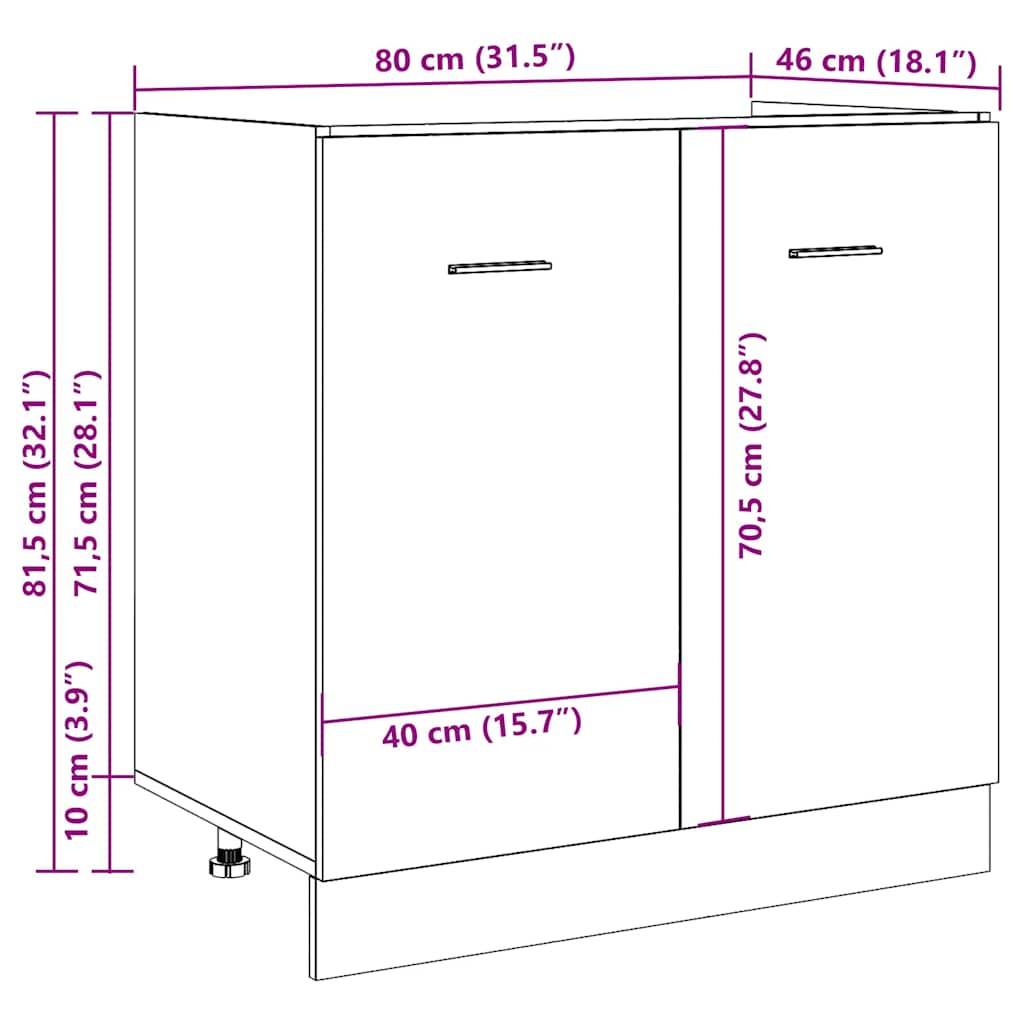 Unterschrank Lyon Weiß 60x46x81,5 cm Holzwerkstoff