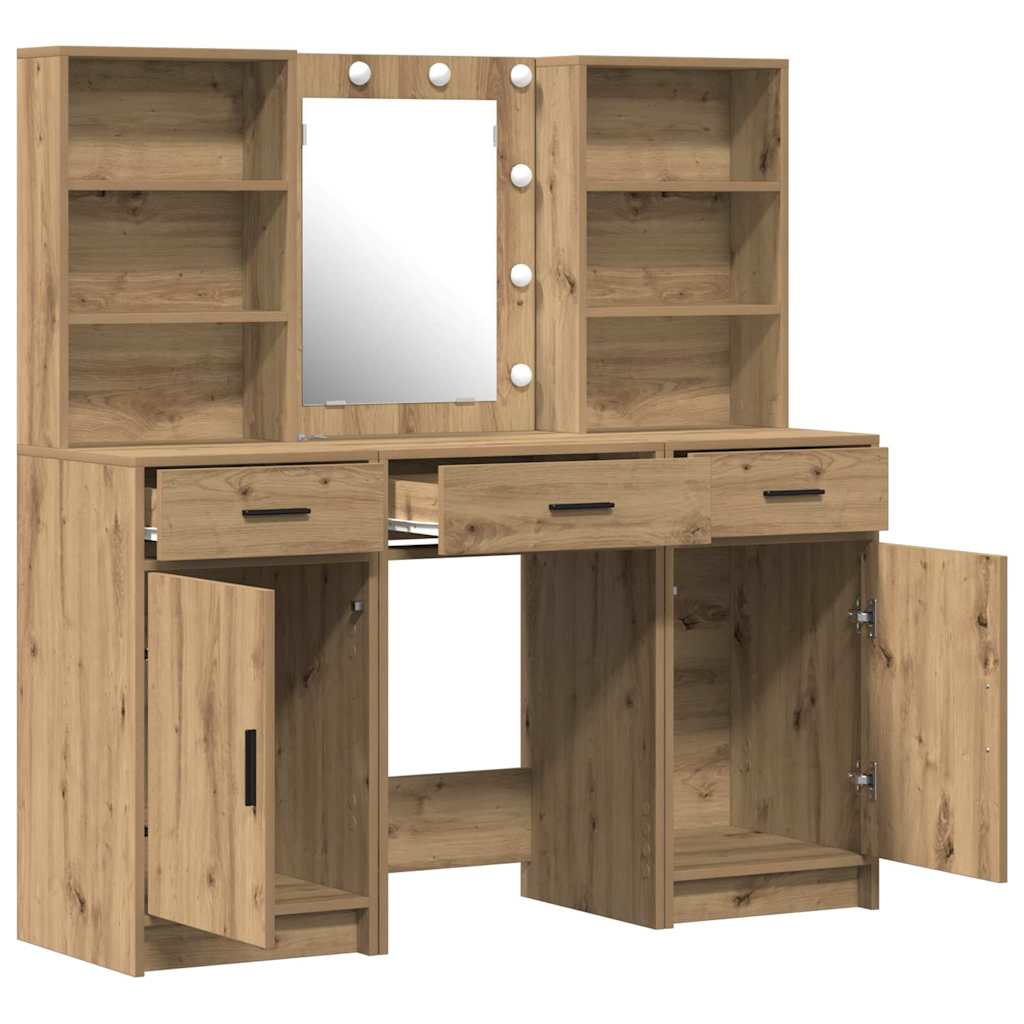 Schminktischset mit LED mit Schubladen 3 pcs Weiß Holzwerkstoff