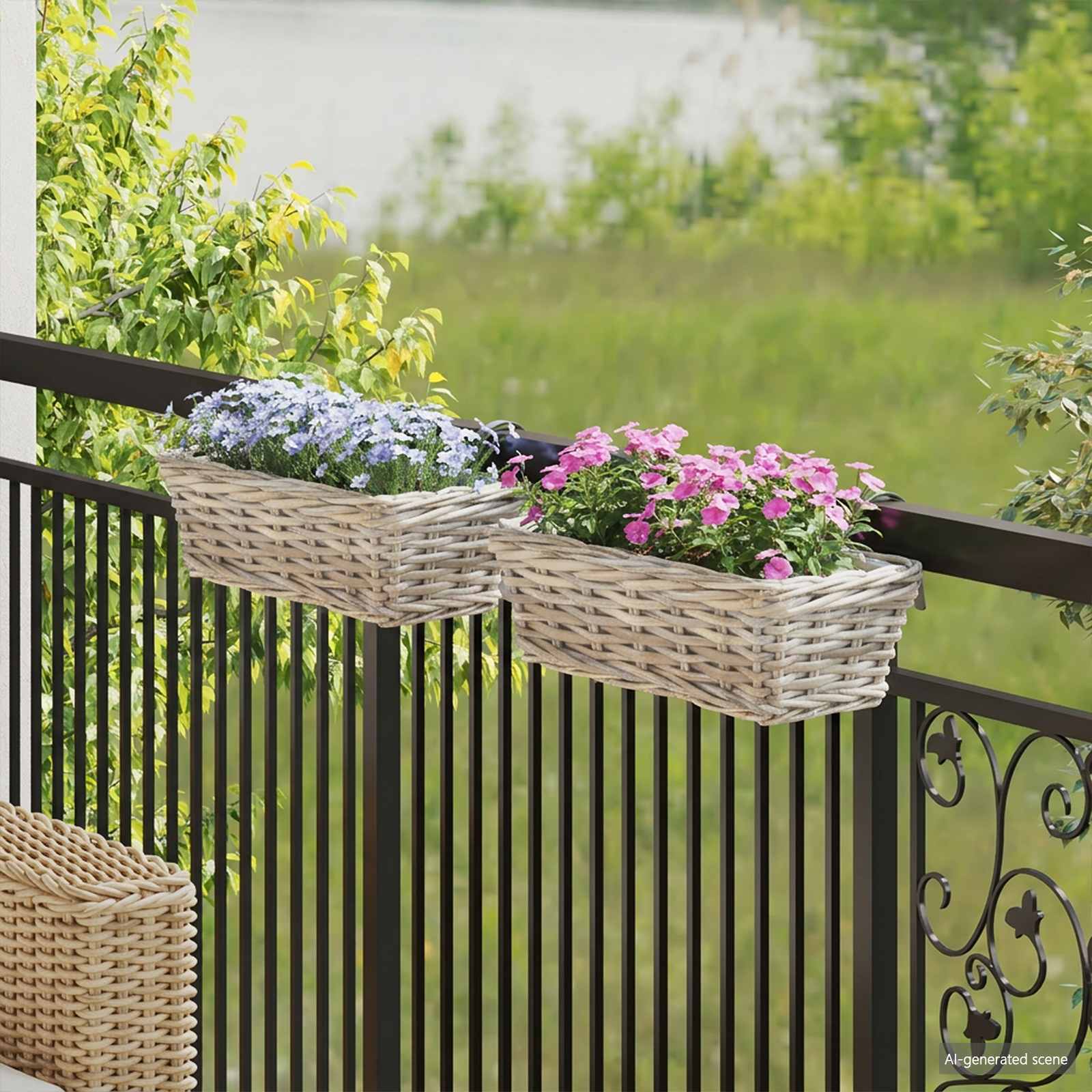 Hängender Blumentopf Korb 2 Stk. Natürliches Grau Kubu Rattan