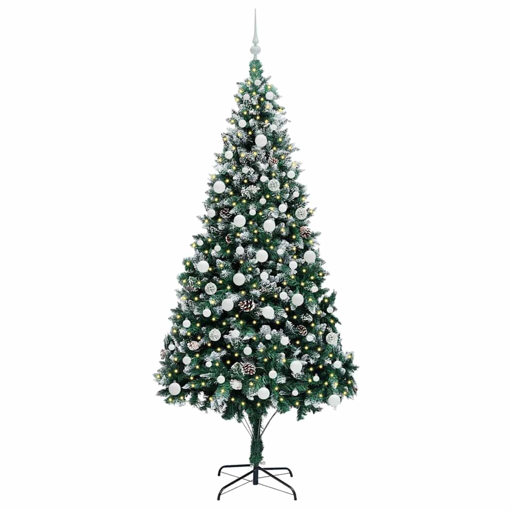 Künstlicher Weihnachtsbaum mit LEDs Kugeln Zapfen 150 cm