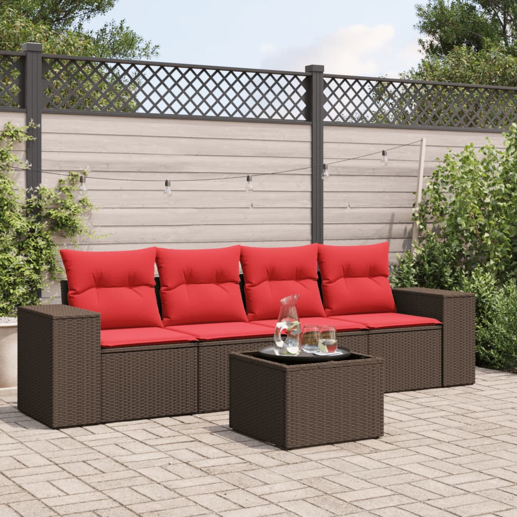 4-teiliges Gartensofa-Set mit Kissen, schwarzes Polyrattan