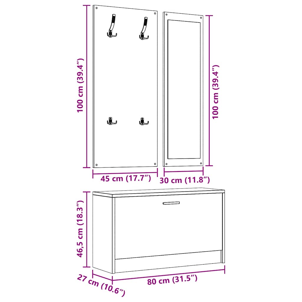 Garderoben Flur 3-in-1 Schuhschrank Schuhkipper Spiegel
