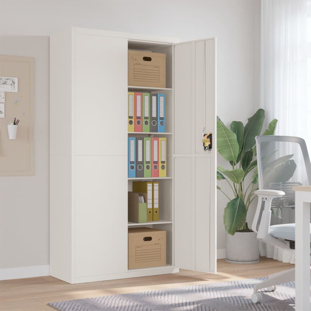 Aktenschrank mit 2 Türen Grau 90 cm Stahl