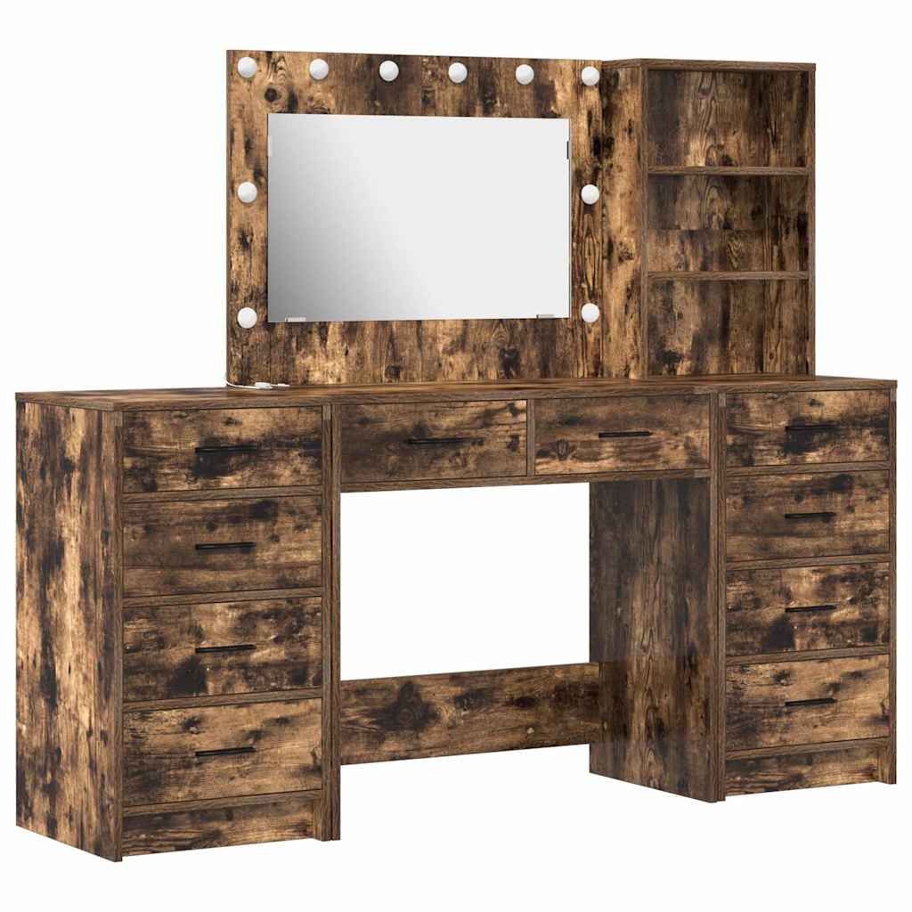 Schminktisch mit Spiegelbeleuchtung 3 pcs Weiß Holzwerkstoff