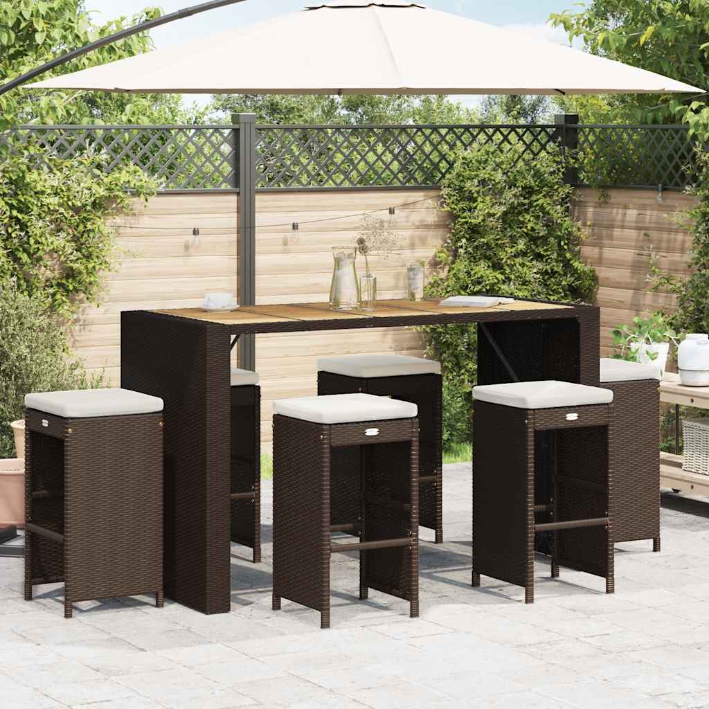 Garten-Barhocker mit Kissen 2 Stk. Braun Poly Rattan