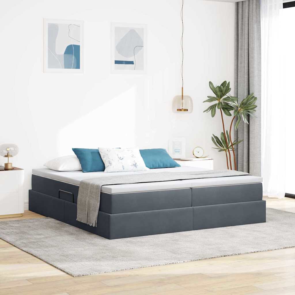 Aufbewahrungsbett mit Matratze Hellgrau 180 x 200 cm Samt