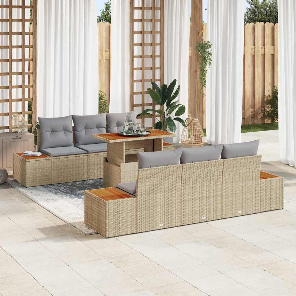 Garten Essgruppe mit Kissen 7 pcs Schwarz und Beige