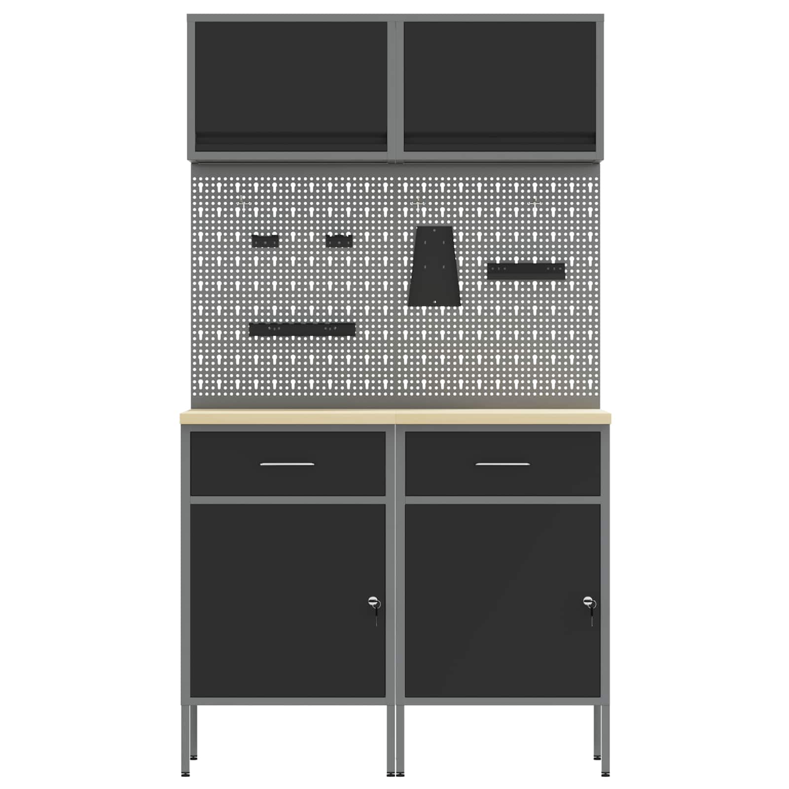 Arbeitsschrankset mit Schubladen mit Regal 8 pcs Grau